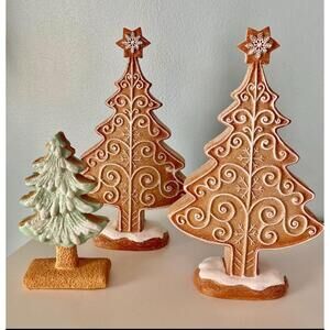 Set of TWO iced gingerbread christmas trees neutral